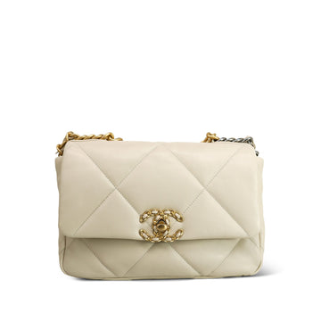 21C Light Beige leather Quilted 19 Flap Small MHW