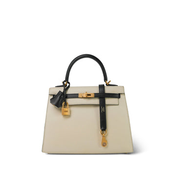 Kelly Sellier 25 Bi-Color Horseshoe (HSS) Craie/Noir leather  D Stamp