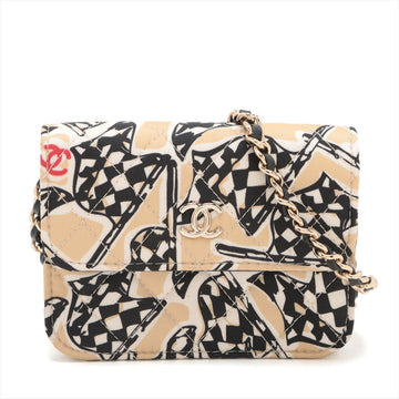 Top Quality Chanel Flag Print Leather/canvas Chain Shoulder Bag Beige Gold  Nonevelty