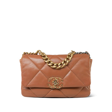 23B Caramel leather Quilted 19 Flap Small Mixed Hardware