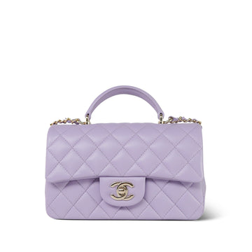 24P Violet/Light Purple leather Quilted Mini Top Handle Light Gold Hardware