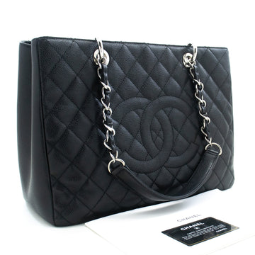 Top Quality Chanel Leather GST 13" Grand Shopping Tote Chain Shoulder Bag Black