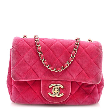 Velvet Quilted Mini Square Pearl Crush Flap Fuchsia