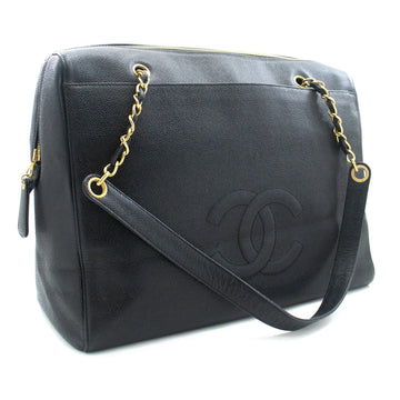 Top Quality Chanel Leather Big Large Chain Shoulder Bag Black Leather Gold Zip