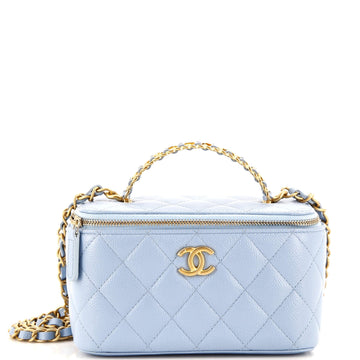 CHANEL Pick Me Up Logo Handle Vanity Case with Chain Quilted Caviar Small