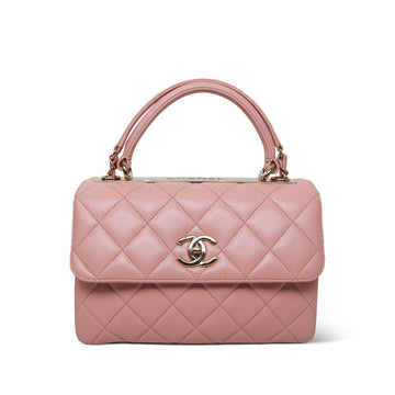 20P Pink leather Quilted Trendy CC Small Light Gold Hardware