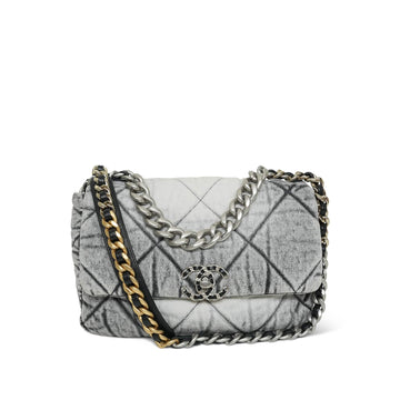 Black White Washed Denim Quilted Medium 19 Flap MHW