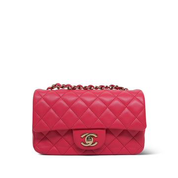 Dark Pink leather Quilted Mini Rectangular Flap LGHW