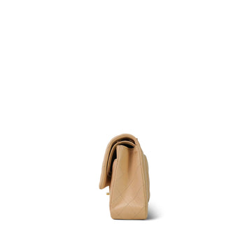 Beige Clair leather Quilted Classic Flap Medium Gold Hardware