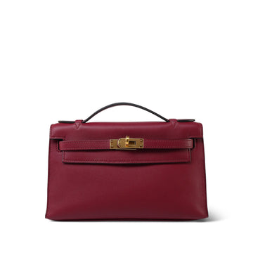 Kelly Pochette Rouge Grenat leather  X Stamp