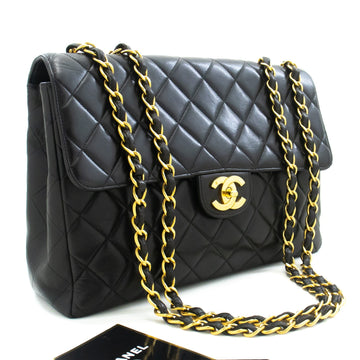 Top Quality Chanel Classic Large 11" Chain Shoulder Bag New Black Leather