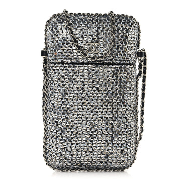 Tweed Sequin Chain Around Phone Holder Silver Black