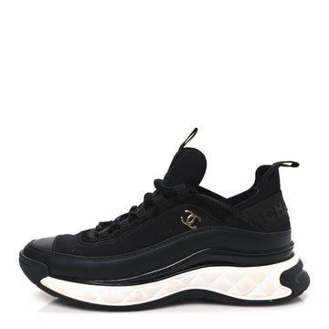 Velvet Calfskin Mixed Fibers CC Sneakers 38.5 Black