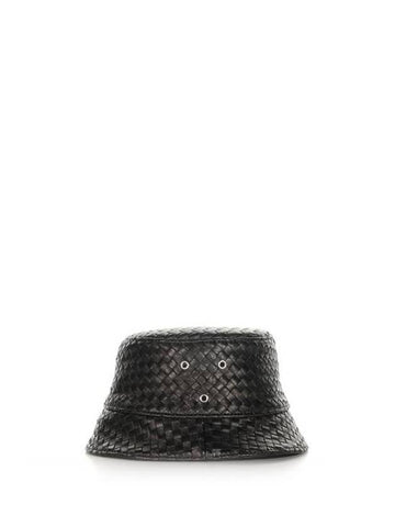 Luxury Bottega Veneta Intrecciato Leather Bucket Hat Black