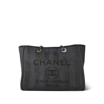 20P Black Stripe Raffia Deauville Shopping Tote Small Light Gold Hardware
