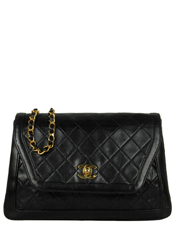 Chanel 1990s Navy Lambskin Quilted CC Tiwstlock Flap Bag
