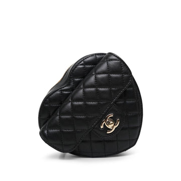 Black leather Quilted Heart Bag Large LGHW