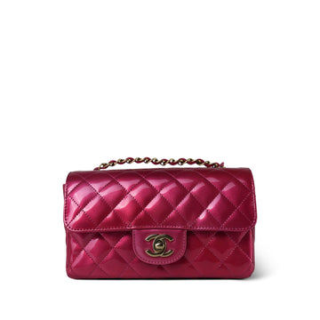 23P Pink / Dark Pink Patent Quilted Mini Rectangular Flap Light Gold Hardware