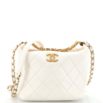 CHANEL Crystal Logo Letters Chain Handle Hobo Quilted Lambskin Small
