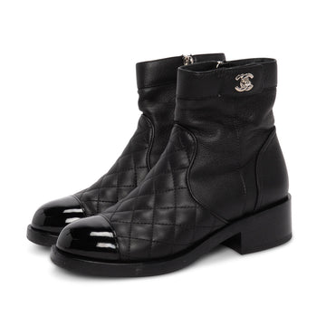 Chanel Black Calfskin &  Cap Toe Ankle Boots 36
