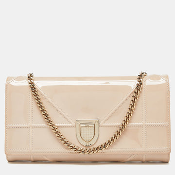 Beige Patent Leather Diorama Wallet on Chain