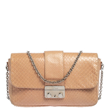 Nude Snakeskin New Lock Pouch Chain Clutch