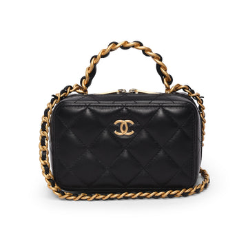 Chanel Black Quilted Lambskin Chain Handle Vanity Bag