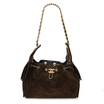 Suede Quilted Small Chanel 25 Handbag Dark Brown