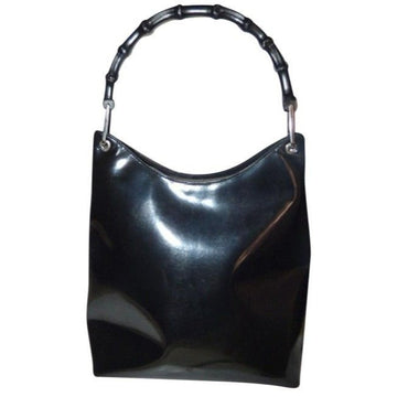 Gucci Xl W Tom Ford Era  Handle Black Glossy Leather Bamboo Hobo Bag