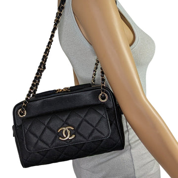 Chanel bags Black Leather Quilted Small In & Out Camera Case