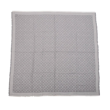 Louis Vuitton Pearl Grey Silk & Wool Denim Monogram Shawl