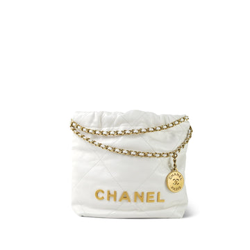 White leather Quilted Mini 22 Bag Aged Gold Hardware
