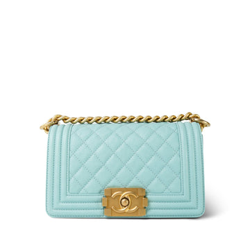 Tiffany Blue leather Quilted Boy Bag Small Aged Gold Hardware