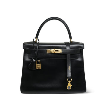 Kelly Retourne 28 Black Box leather  W Circle Stamp
