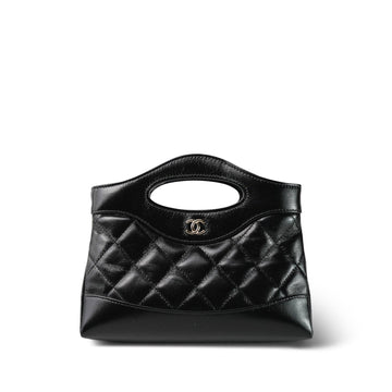 24B Black leather Quilted 31 Nano Shopping Bag Light Gold Hardware