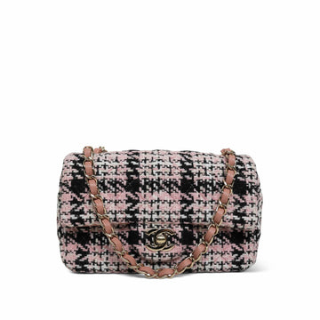 Pink Multicolor Tweed Quilted Mini Rectangular Flap LGHW