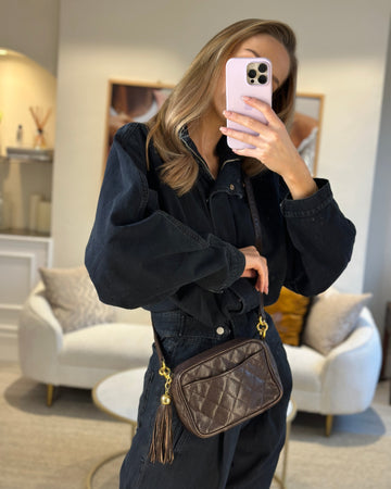 Chanel  Chocolate Brown Small Camera Bag in Leather Leather with Gold Hardware