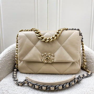 Chanel 19 Small Flap in Beige Lambskin and 3-Tone Hardware