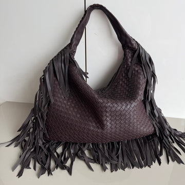 Bottega Veneta Veneta Fringed Hobo Maxi Dark Chocolate Brown 51cm Lambskin Leather Removable Fringes