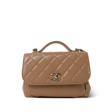 22B Beige leather Quilted Business Affinity Medium Flap Light Gold Hardware