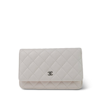 24P White leather Quilted Wallet on Chain WOC Silver Hardware