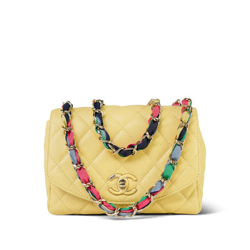 21P Yellow leather Quilted Cocovado Flap Bag Mixed Fibers Chain LGHW