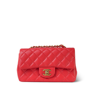 Light Red leather Quilted Mini Rectangular Flap Aged Gold Hardware