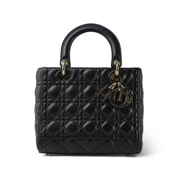 Black leather Cannage Lady Dior Medium