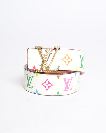 Louis Vuitton White Multicolor Monogram Canvas Studded Buckle Belt