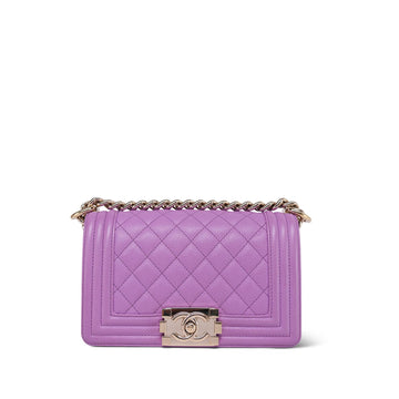 Purple leather Quilted Boy Bag Small Light Gold Hardware