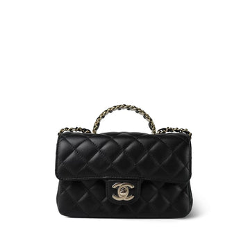 Black leather Quilted Mini Crystal Top Handle LGHW