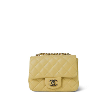 21C Light Yellow leather Quilted Mini Square Flap Light Gold Hardware