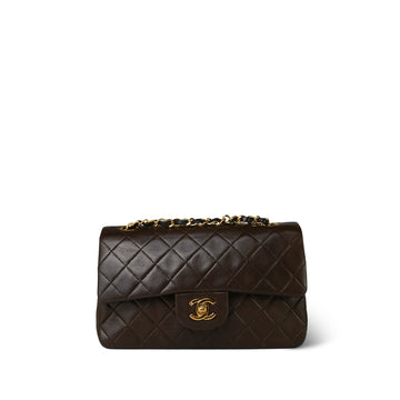 Brown leather Quilted Classic Flap Small Gold Hardware