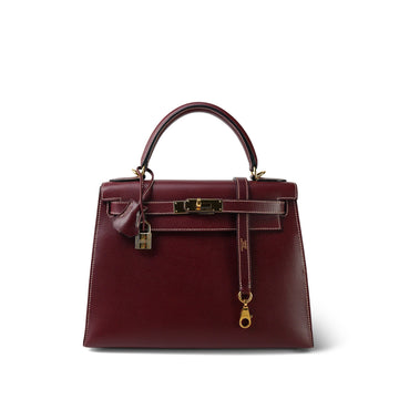 Kelly 28 Rouge H Courchevel Sellier White Stitching  F Square Stamp